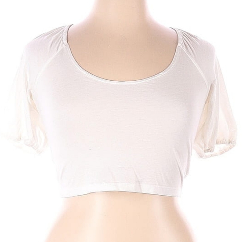 Cotton Aeropostale White Lace-Up Back Crop Top Puff Sleeve Cottagecore Coquette